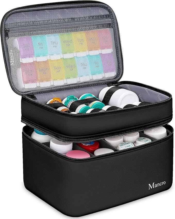 Mancro Dual Layers Medicine Organizer Bag, Pill Bottle Organizer Storage with Lockable Zipper, Medication Travel Bag for Pill