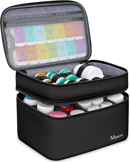 Mancro Dual Layers Medicine Organizer Bag, Pill Bottle Organizer Storage with Lockable Zipper, Medication Travel Bag for Pill