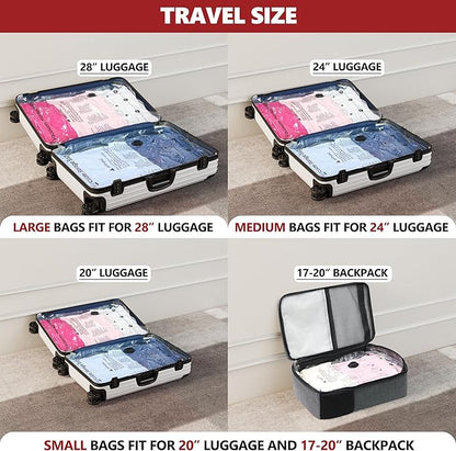 Vacuum Bags for Travel with Rechargeable Pump, 10 Large Compression Packing Seal Bags for Luggage Suitcase, Space Saver for C