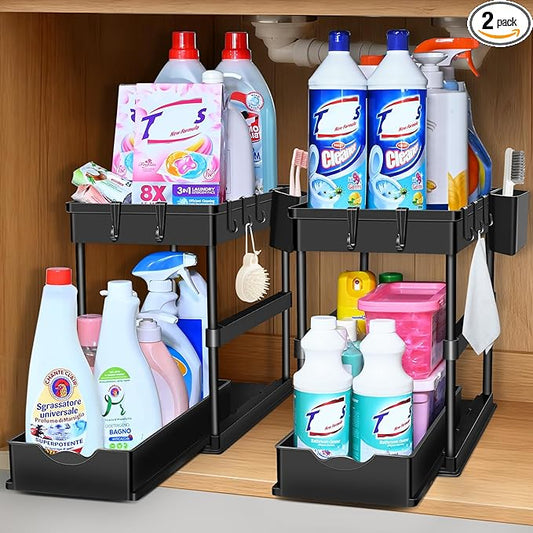 JPart Under Sink Organizer, Kitchen Organizers and Storage, 2-Tier Bathroom Cabinet Organizer with Sliding Drawers, Thickened