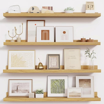 Fun Memories Picture Ledge Shelf - 30 Inches Floating Shelves Set of 4 - Floating Shelves with Lip for Storage - Wood Bookshe