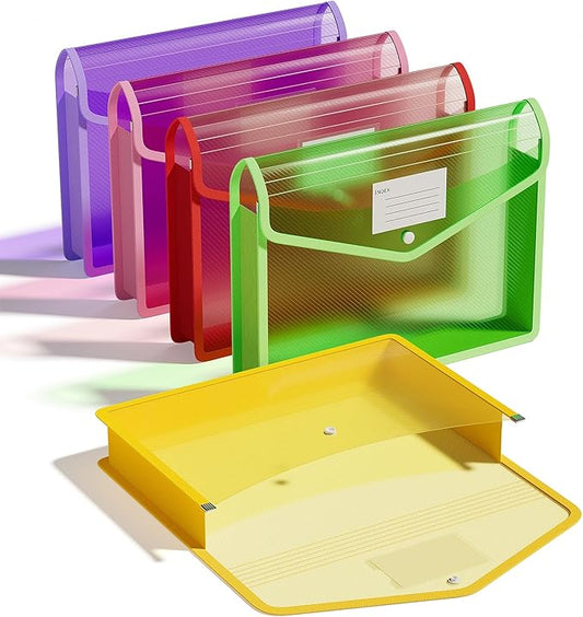 ThinkTex Plastic Expanding File Folders, Transparent Envelopes with Snap Closure, Suitable for Home, Office, School, Large Ca