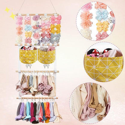 kangaroo Hairband Organizer for Baby Girls, Large Capacity Bow Holder Hair Accessories Wall Hanging Organizer with 20 S-hooks