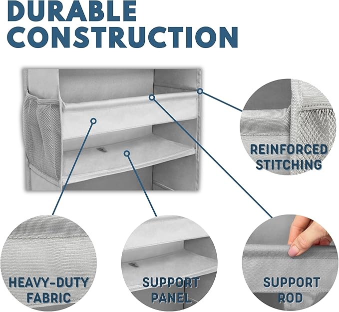 Over The Door Organizer Hanging with 5 Large & 6 Side Pockets 5 Tier Behind Door Storage 50 lbs for Closet, Nursery, Bathroom