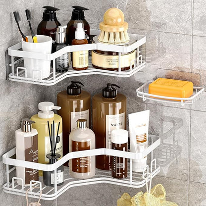 MAXIFFE 3 Pack X-Large Corner Shower Caddy with Soap Holder, Large Capacity Sturdy Easy Install No Drilling Stainless Steel H