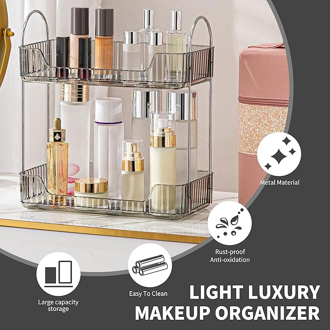 YCIA&DONE Bathroom Organizer Countertop, Makeup Storage, Skincare Cosmetic Tray Shelf, Perfume Holder Rack for Vanity Counter