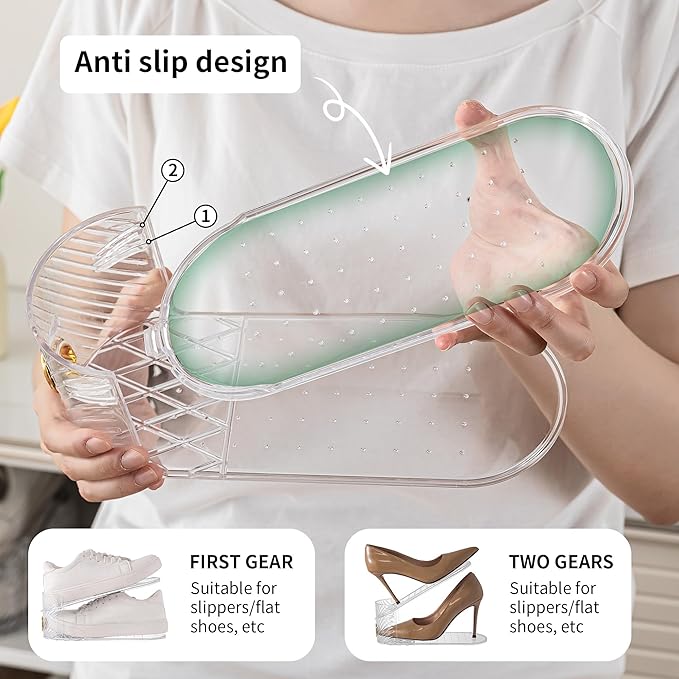 Shoe Slot Organizer 10 Pack - Shoe Slots，Can Save 50% of Shoe Stackers Space，Adjustable Shoe Stacking Device, Double-Layer De