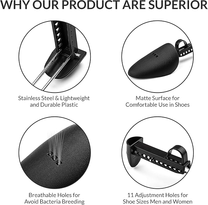 WAJJ 50 Pairs Practical Adjustable Length Men Shoe Tree Stretcher Holder Shaper Support(Men Black