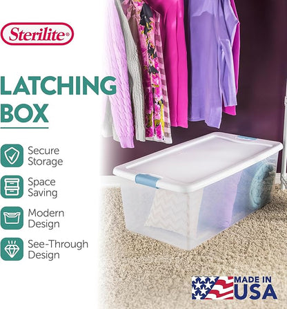 Sterilite 16-Pack Latching Box, Under Bed Storage Bins with Lids, Clear Plastic, 106 Quart - Heavy-Duty Organizing Containers