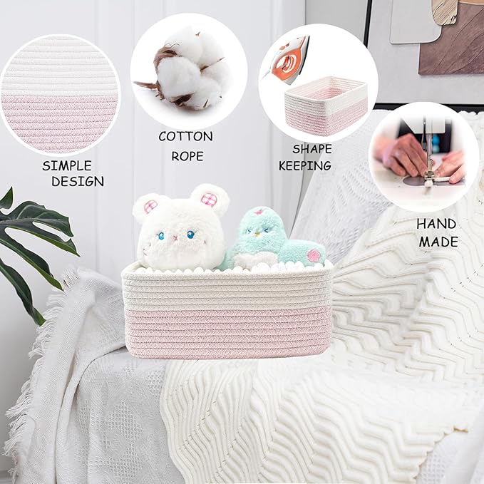 COMFY-HOMI 13" x 8.5" x 5.1" Storage Baskets for Organizing | Cotton Rope Woven Basket | Toy Storage Bin Box | Basket for She
