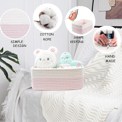 COMFY-HOMI 13" x 8.5" x 5.1" Storage Baskets for Organizing | Cotton Rope Woven Basket | Toy Storage Bin Box | Basket for She