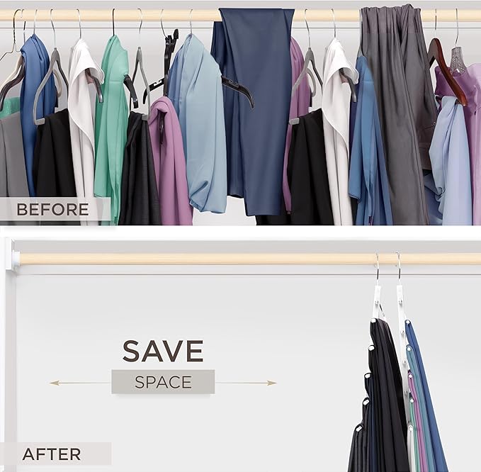 MORALVE Pants Hangers Space Saving - 2 Pack European Beechwood Scarf and Jean Hangers - Closet Organizer and Space Saver Pant