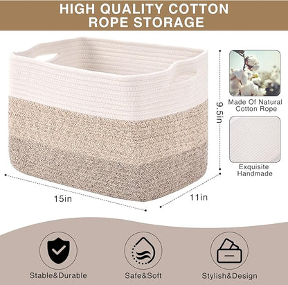 ICERZCZ Storage Baskets for Organizing Shelves, Woven Cotton Rope Bins for Baby Nursery Organization, Book Toy Towel Organize