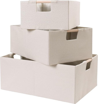 ANMINY 2PCS Storage Baskets for Organizing Collapsible Fabric Storage Bins Boxes with Wood Handles Closet Shelves Cube Organi
