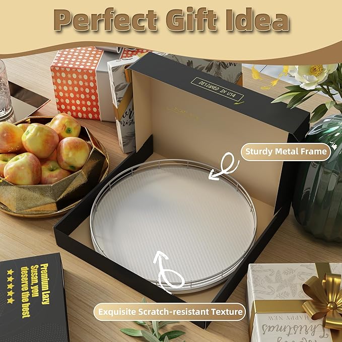 13" Lazy Susan Turntable Organizer for Table Top, Round Wooden Lazy Susan for Cabinet Kitchen Decor Centerpieces Coffee Table