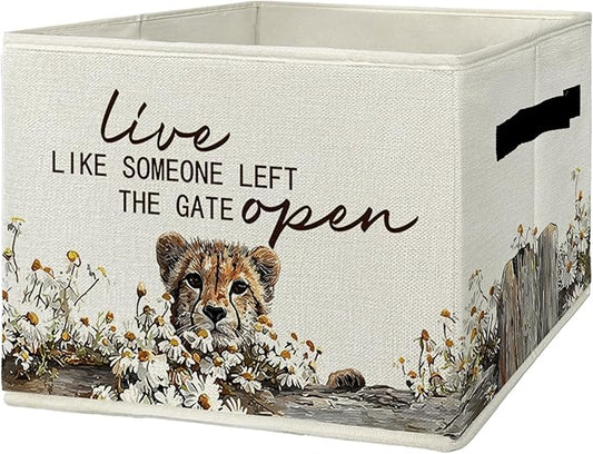 Rustic Cheetah Storage Bins & Boxes with Handles, Farmhouse Leopard Foldable Basket for Organizing, Live Like Someone Left th