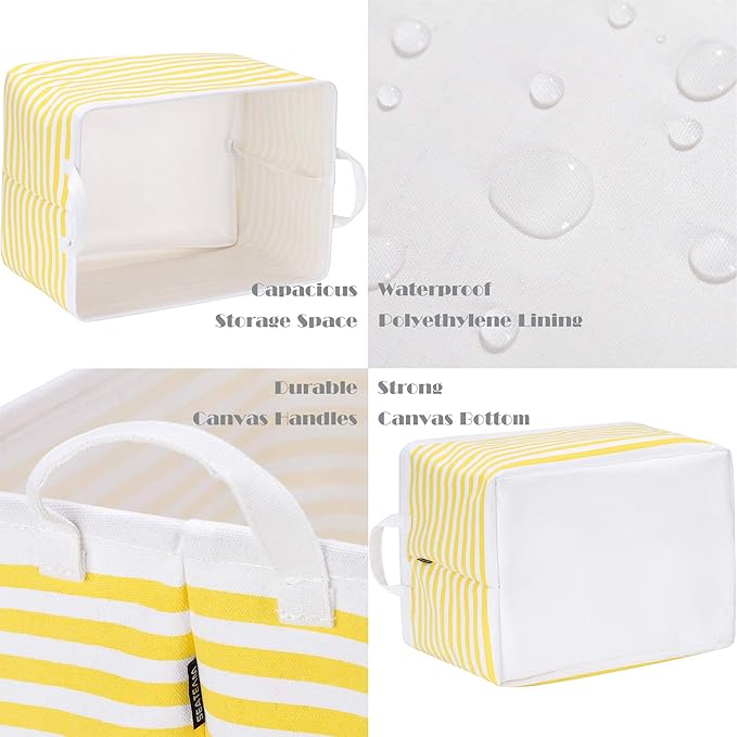 Sea Team Collapsible Canvas Fabric Storage Basket with Handles, Rectangle Waterproof Storage Bin, Box, Cube, Foldable Shelf B