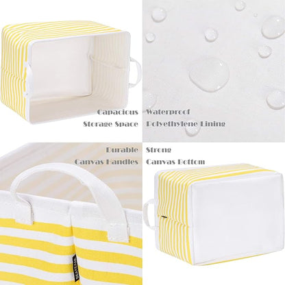 Sea Team Collapsible Canvas Fabric Storage Basket with Handles, Rectangle Waterproof Storage Bin, Box, Cube, Foldable Shelf B