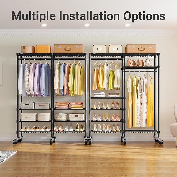 VIPEK R4 Garment Racks Heavy Duty Clothes Rack -620lb Capacity Metal Frame, Rolling Lockable Wheels & 6 Tiers Adjustable Heig