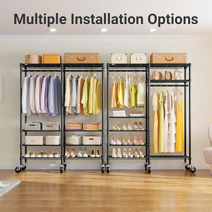 VIPEK R4 Garment Racks Heavy Duty Clothes Rack -620lb Capacity Metal Frame, Rolling Lockable Wheels & 6 Tiers Adjustable Heig