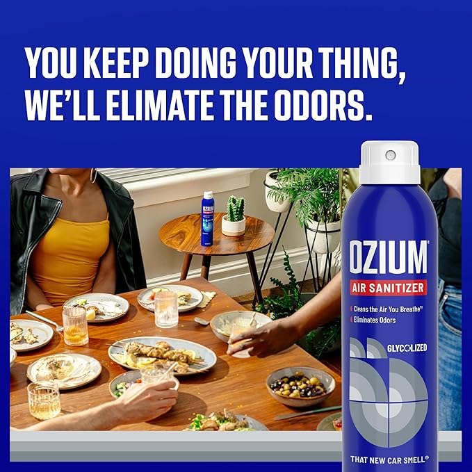 Ozium Air Sanitizer Spray - Room Odor Eliminator for Home, Car, and Office - New Car - 8 oz Can - 6 Pack