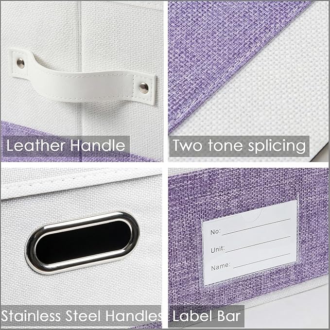 PRANDOM Storage Bins with Lids [3-Pack] Linen Fabric Foldable Storage Boxes Organizer Containers Baskets Cube with Cover for 