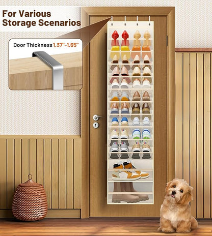 MISSLO 12 Tier Over the Door Shoe Organizer Breathable Mesh Hanging Shoe Rack for Closet Storage Shoe Holder for Door Fit 24 