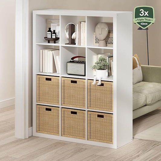 Furinno Cubicle Book Shelf, 12-Cube Bookshelf, Triple Thick Frame Cube Storage Organizer, 1.65" Thick Bookcase, 15.4" x 57.4"