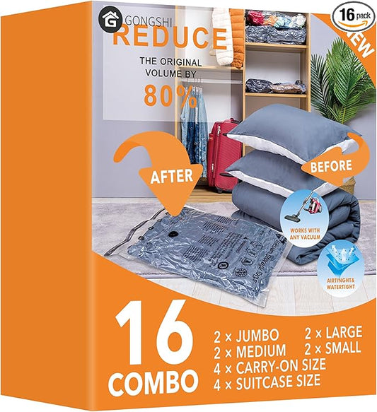 GONGSHI Vacuum Storage Bags, Space Saver Seal Bags For Clothing, Blankets, Comforters, Pillows, Clothes Storage,Travel Luggag