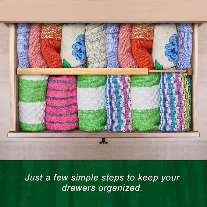 4 Pack Bamboo Drawer Dividers 2.6" High, Adjustable Length from 12 Inch to 17 Inch, Expandable Kitchen Drawer Organizer Separ