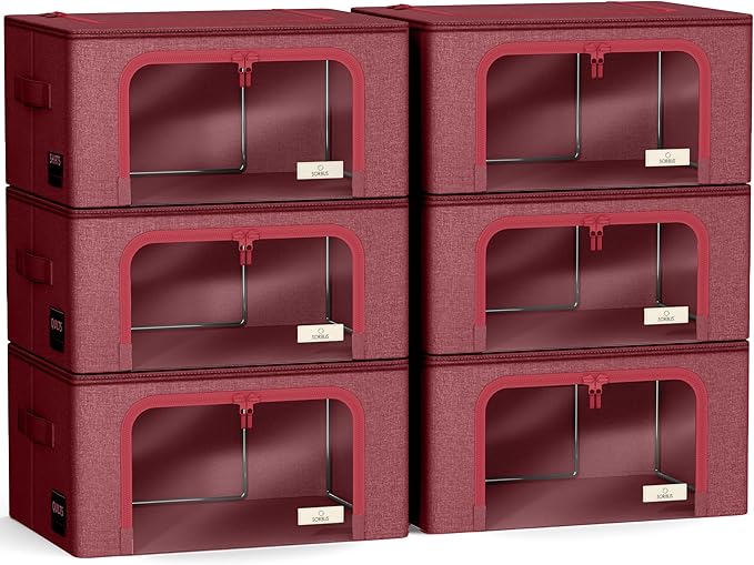 Sorbus Storage Bins with Metal Frame - Stackable & Foldable Clothes Organizer Bags - Oxford Fabric Storage Containers with La