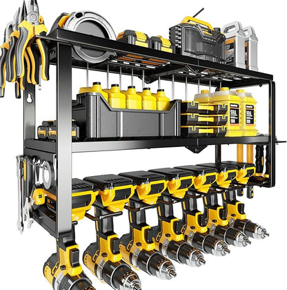 Hipidian Heavy Duty Power Tool Organizer Wall Mount - 300lb Capacity 3-Tier Storage Rack with 7 Drill Holders for Garage Work