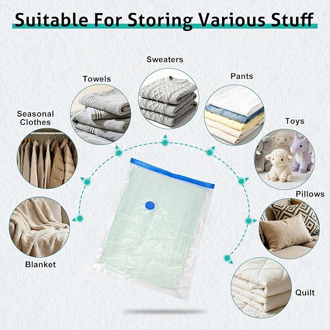 12 Pack Medium Travel Vacuum Storage Bags, Portable Vacuum Seal Bags for Clothing Travel with Pump, Space Saver Bag for Lugga