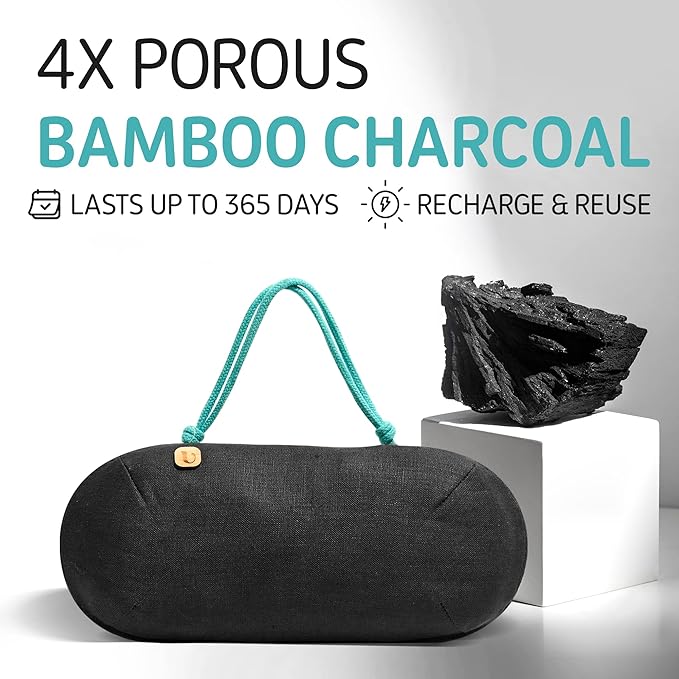 Car Air Freshener - Lasts 365+ Days No Chemicals 100% Activated Bamboo Charcoal Fragrance-Free Deodorizer, Natural Auto Odor 