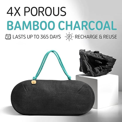 Car Air Freshener - Lasts 365+ Days No Chemicals 100% Activated Bamboo Charcoal Fragrance-Free Deodorizer, Natural Auto Odor 