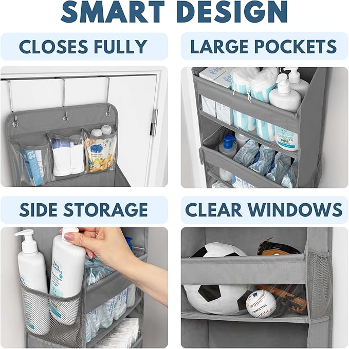 Over The Door Organizer Hanging with 5 Large & 6 Side Pockets 5 Tier Behind Door Storage 50 lbs for Closet, Nursery, Bathroom
