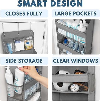Over The Door Organizer Hanging with 5 Large & 6 Side Pockets 5 Tier Behind Door Storage 50 lbs for Closet, Nursery, Bathroom