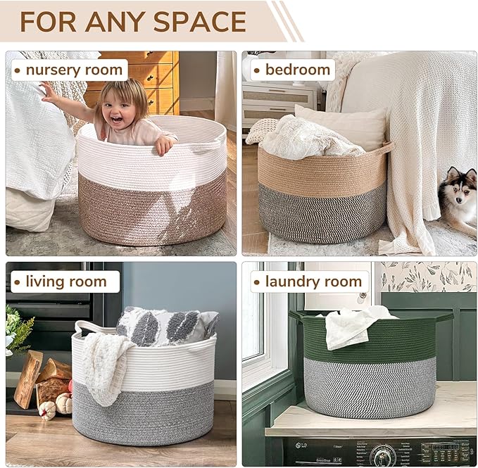INDRESSME Extra Large Woven Baskets for Storage, 21.7 x 13.8 Blanket Basket Living Room Wicker Storage Basket for Organizing 