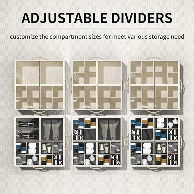 Aokeyee Shoe Organizer for Closet,2 Pack Foldable Shoe Storage Organizer Box Bin with Adjustable Dividers and Clear Cover, Fi