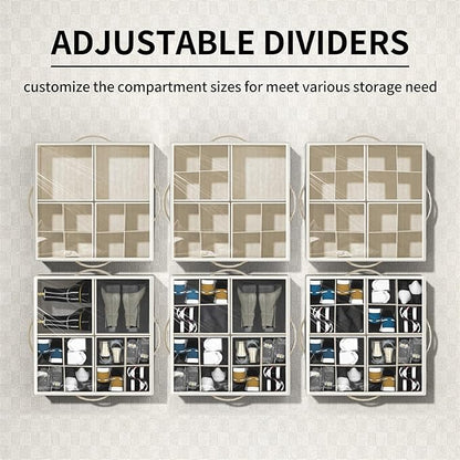 Aokeyee Shoe Organizer for Closet,2 Pack Foldable Shoe Storage Organizer Box Bin with Adjustable Dividers and Clear Cover, Fi