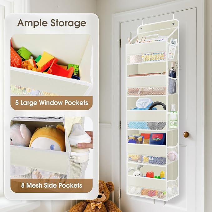 SpaceHacks 1 Pack Over The Door Organizer, Hanging Storage Organizer with Clear Window, 40lb Ultra Sturdy Large Capacity Room