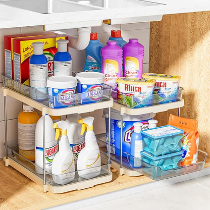 Delamu 2-Tier Multi-Purpose Bathroom Under Sink Organizers and Storage, Stackable Kitchen Pantry Organization, Pull Out Medic