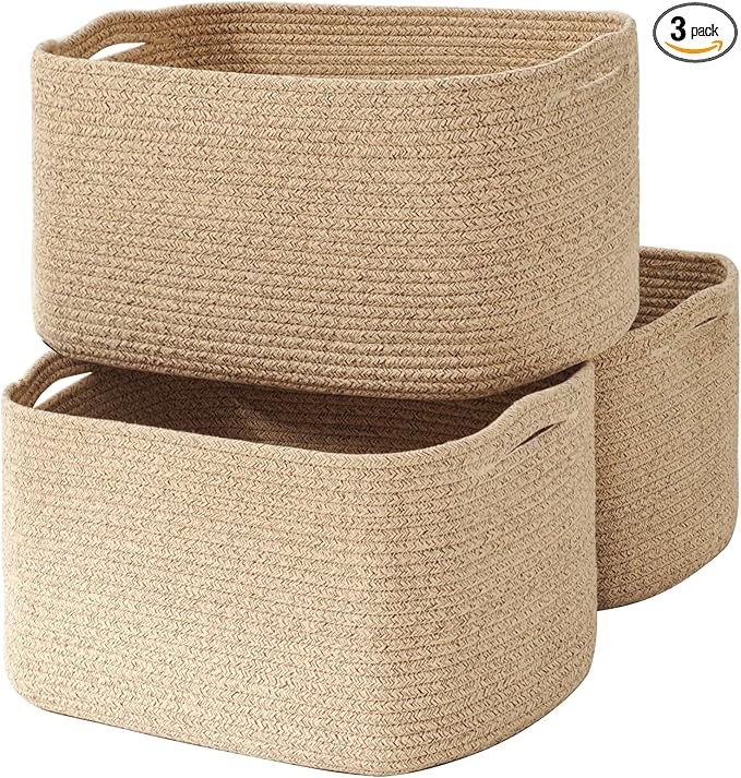 ICERZCZ Large Storage Baskets for Organizing Shelves, Woven Cotton Rope Bins for Baby Nursery Organization, Book Toy Towel Or