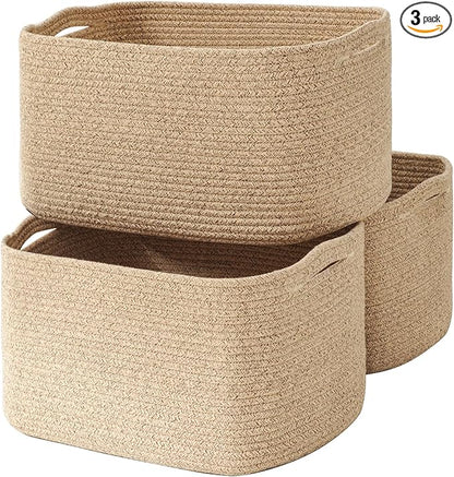 ICERZCZ Large Storage Baskets for Organizing Shelves, Woven Cotton Rope Bins for Baby Nursery Organization, Book Toy Towel Or