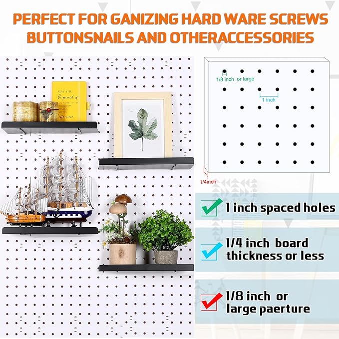 Beeveer 4 Pcs Pegboard Shelves Wall Organizer Brackets Pegboard Steel Tray Accessories Organizing Tools for Craft Garage Nurs
