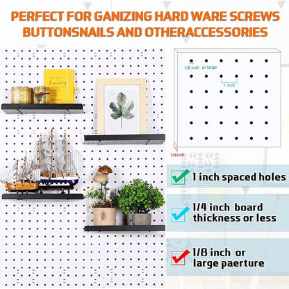 Beeveer 4 Pcs Pegboard Shelves Wall Organizer Brackets Pegboard Steel Tray Accessories Organizing Tools for Craft Garage Nurs