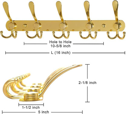 Dseap Coat Rack Wall Mounted - 5 Tri Hooks, Heavy Duty, Stainless Steel, Metal Coat Hook Rail for Coat Hat Towel Purse Robes 