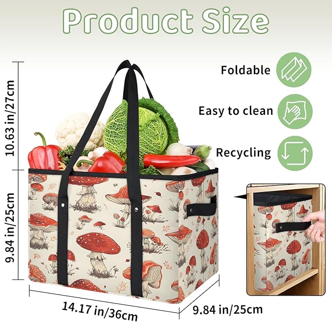 Reusable Grocery Bags Heavy Duty Shopping Bags Foldable Large Tote Bags with Long Handles & Hard Bottom
