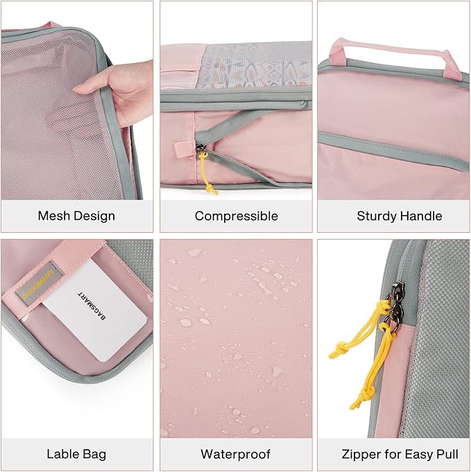 BAGSMART 6 Set /4 Set/2 Set Compression Packing Cubes for Travel, Lightweight Luggage Organizer Bags, Durable Space Saver Bag