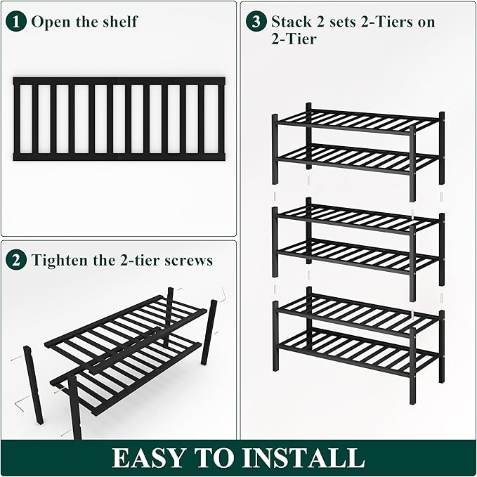 Smiry Shoe Rack, 6 Tier Bamboo Shoe Organizer, Stackable Free Standing Wooden Shoe Storage Shelf for Closet, Entryway, Front 